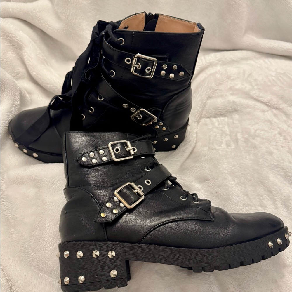 Black Combat Boots 9 w/Buckles and Studs